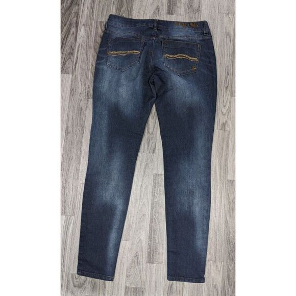 (3/$35) Indigo Rein Juniors Size 7 Skinny Embroidered Whiskered Denim Blue Jeans - Picture 2 of 11